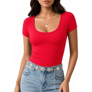image:imageMANGOPOP Womens Summer Scoop Neck Short Sleeve Slim Fit Tunic T ShirtRed
