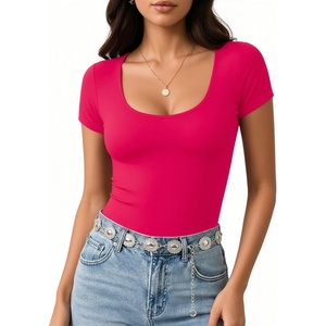 image:imageMANGOPOP Womens Summer Scoop Neck Short Sleeve Slim Fit Tunic T ShirtRose Pink
