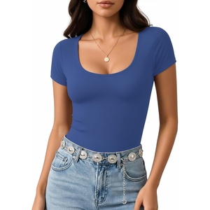 image:imageMANGOPOP Womens Summer Scoop Neck Short Sleeve Slim Fit Tunic T ShirtRoyal Blue