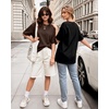 image:imageMANGOPOP Half Sleeve Oversized Tops for Women Crew Neck Loose Fit Casual Summer Trendy Back Seams T Shirt Tops 2026Coffee