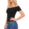 image:imageMANGOPOP Off The Shoulder Tops for Women Ruched Short Sleeve Going Out Shirt Cute Casual Basic Summer Outfits 2026Black
