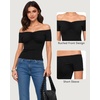 image:imageMANGOPOP Off The Shoulder Tops for Women Ruched Short Sleeve Going Out Shirt Cute Casual Basic Summer Outfits 2026Black
