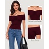image:imageMANGOPOP Off The Shoulder Tops for Women Ruched Short Sleeve Going Out Shirt Cute Casual Basic Summer Outfits 2026Burgundy
