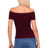 image:imageMANGOPOP Off The Shoulder Tops for Women Ruched Short Sleeve Going Out Shirt Cute Casual Basic Summer Outfits 2026Burgundy