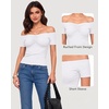 image:imageMANGOPOP Off The Shoulder Tops for Women Ruched Short Sleeve Going Out Shirt Cute Casual Basic Summer Outfits 2026Creamy White