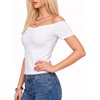 image:imageMANGOPOP Off The Shoulder Tops for Women Ruched Short Sleeve Going Out Shirt Cute Casual Basic Summer Outfits 2026Creamy White