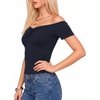 image:imageMANGOPOP Off The Shoulder Tops for Women Ruched Short Sleeve Going Out Shirt Cute Casual Basic Summer Outfits 2026Deep Blue