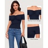 image:imageMANGOPOP Off The Shoulder Tops for Women Ruched Short Sleeve Going Out Shirt Cute Casual Basic Summer Outfits 2026Deep Blue