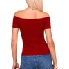 image:imageMANGOPOP Off The Shoulder Tops for Women Ruched Short Sleeve Going Out Shirt Cute Casual Basic Summer Outfits 2026Red