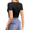 image:imageMANGOPOP Womens Double Lined Short Long Sleeve Tops V Neck T Shirts Fitted Basic TeeA01 Short Sleeve Black