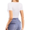 image:imageMANGOPOP Womens Double Lined Short Long Sleeve Tops V Neck T Shirts Fitted Basic TeeA01 Short Sleeve White