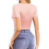 image:imageMANGOPOP Womens Double Lined Short Long Sleeve Tops V Neck T Shirts Fitted Basic TeeA03 Short Sleeve Blushing Bride