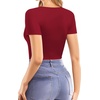 image:imageMANGOPOP Womens Double Lined Short Long Sleeve Tops V Neck T Shirts Fitted Basic TeeA03 Short Sleeve Burgundy