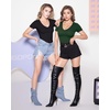 image:imageMANGOPOP Womens Double Lined Short Long Sleeve Tops V Neck T Shirts Fitted Basic TeeA03 Short Sleeve Deep Green