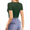 image:imageMANGOPOP Womens Double Lined Short Long Sleeve Tops V Neck T Shirts Fitted Basic TeeA03 Short Sleeve Deep Green
