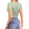 image:imageMANGOPOP Womens Double Lined Short Long Sleeve Tops V Neck T Shirts Fitted Basic TeeA03 Short Sleeve Misty Jade
