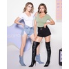 image:imageMANGOPOP Womens Double Lined Short Long Sleeve Tops V Neck T Shirts Fitted Basic TeeA03 Short Sleeve Misty Jade