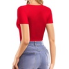 image:imageMANGOPOP Womens Double Lined Short Long Sleeve Tops V Neck T Shirts Fitted Basic TeeA03 Short Sleeve Red