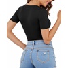 image:imageMANGOPOP Womens Scoop Neck Slim Fitted Short Sleeve Double Lined T Shirt Tight Basic Tops Y2K Tee01 Black