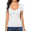 image:imageMANGOPOP Womens Scoop Neck Slim Fitted Short Sleeve Double Lined T Shirt Tight Basic Tops Y2K Tee02 White
