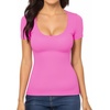 image:imageMANGOPOP Womens Scoop Neck Slim Fitted Short Sleeve Double Lined T Shirt Tight Basic Tops Y2K TeeBlush