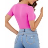 image:imageMANGOPOP Womens Scoop Neck Slim Fitted Short Sleeve Double Lined T Shirt Tight Basic Tops Y2K TeeBlush