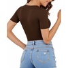image:imageMANGOPOP Womens Scoop Neck Slim Fitted Short Sleeve Double Lined T Shirt Tight Basic Tops Y2K TeeBrown