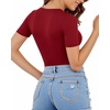 image:imageMANGOPOP Womens Scoop Neck Slim Fitted Short Sleeve Double Lined T Shirt Tight Basic Tops Y2K TeeBurgundy