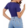 image:imageMANGOPOP Womens Scoop Neck Slim Fitted Short Sleeve Double Lined T Shirt Tight Basic Tops Y2K TeeDeep Blue