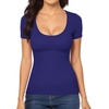 image:imageMANGOPOP Womens Scoop Neck Slim Fitted Short Sleeve Double Lined T Shirt Tight Basic Tops Y2K TeeDeep Blue