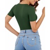 image:imageMANGOPOP Womens Scoop Neck Slim Fitted Short Sleeve Double Lined T Shirt Tight Basic Tops Y2K TeeDeep Green