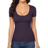 image:imageMANGOPOP Womens Scoop Neck Slim Fitted Short Sleeve Double Lined T Shirt Tight Basic Tops Y2K TeeDeep Purple