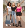 image:imageMANGOPOP Womens Scoop Neck Slim Fitted Short Sleeve Double Lined T Shirt Tight Basic Tops Y2K TeePink