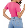 image:imageMANGOPOP Womens Scoop Neck Slim Fitted Short Sleeve Double Lined T Shirt Tight Basic Tops Y2K TeePink