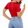 image:imageMANGOPOP Womens Scoop Neck Slim Fitted Short Sleeve Double Lined T Shirt Tight Basic Tops Y2K TeeRed