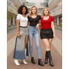 image:imageMANGOPOP Womens Scoop Neck Slim Fitted Short Sleeve Double Lined T Shirt Tight Basic Tops Y2K TeeRed