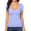 image:imageMANGOPOP Womens Scoop Neck Slim Fitted Short Sleeve Double Lined T Shirt Tight Basic Tops Y2K TeeVery Peri