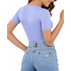image:imageMANGOPOP Womens Scoop Neck Slim Fitted Short Sleeve Double Lined T Shirt Tight Basic Tops Y2K TeeVery Peri