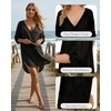 image:imageMANGOPOP Womens Swimsuit Cover Up Shirt V Neck 34 Sleeve Bathing Suit Coverup 2026 Summer Vacation Beach Cover Ups OutfitsBlack