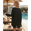 image:imageMANGOPOP Womens Swimsuit Cover Up Shirt V Neck 34 Sleeve Bathing Suit Coverup 2026 Summer Vacation Beach Cover Ups OutfitsBlack