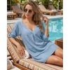 image:imageMANGOPOP Womens Swimsuit Cover Up Shirt V Neck 34 Sleeve Bathing Suit Coverup 2026 Summer Vacation Beach Cover Ups OutfitsBlue