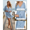 image:imageMANGOPOP Womens Swimsuit Cover Up Shirt V Neck 34 Sleeve Bathing Suit Coverup 2026 Summer Vacation Beach Cover Ups OutfitsBlue