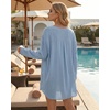 image:imageMANGOPOP Womens Swimsuit Cover Up Shirt V Neck 34 Sleeve Bathing Suit Coverup 2026 Summer Vacation Beach Cover Ups OutfitsBlue