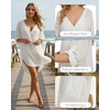 image:imageMANGOPOP Womens Swimsuit Cover Up Shirt V Neck 34 Sleeve Bathing Suit Coverup 2026 Summer Vacation Beach Cover Ups OutfitsWhite