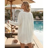 image:imageMANGOPOP Womens Swimsuit Cover Up Shirt V Neck 34 Sleeve Bathing Suit Coverup 2026 Summer Vacation Beach Cover Ups OutfitsWhite