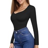 image:imageMANGOPOP Womens T Shirt Sweetheart V Neck Long Sleeve Short Sleeve Basic Tight Tops TeeA1 Long Sleeve Black