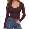 image:imageMANGOPOP Womens T Shirt Sweetheart V Neck Long Sleeve Short Sleeve Basic Tight Tops TeeLong Sleeve Burgundy