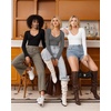 image:imageMANGOPOP Womens T Shirt Sweetheart V Neck Long Sleeve Short Sleeve Basic Tight Tops TeeLong Sleeve Dark Heather Grey