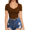 image:imageMANGOPOP Womens T Shirt Sweetheart V Neck Long Sleeve Short Sleeve Basic Tight Tops TeeShort Sleeve Brown