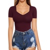 image:imageMANGOPOP Womens T Shirt Sweetheart V Neck Long Sleeve Short Sleeve Basic Tight Tops TeeShort Sleeve Burgundy